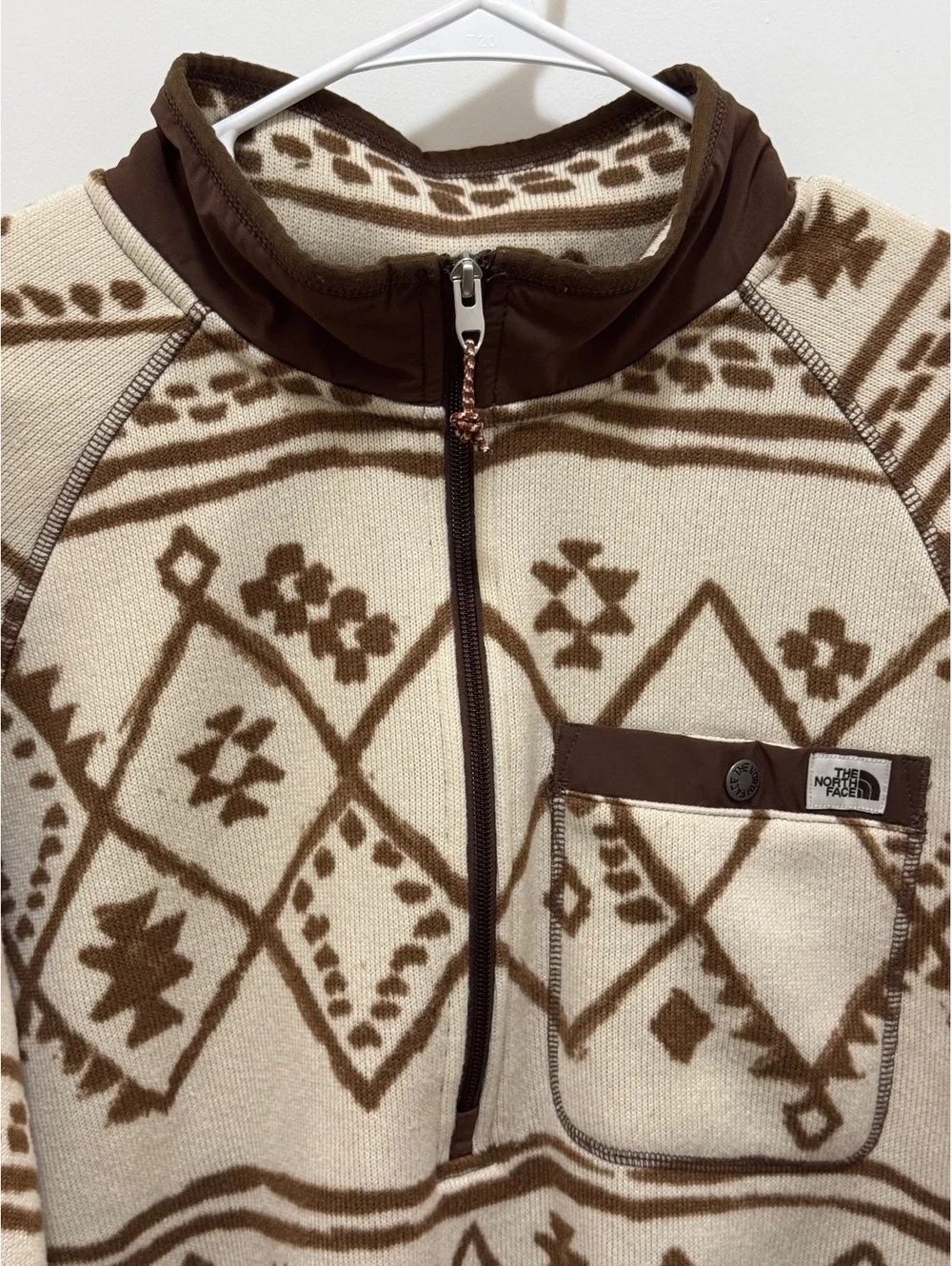 The North Face Men’s XL Fleece 1/4 ZipPullover Cream Brown Geometric Aztec Print